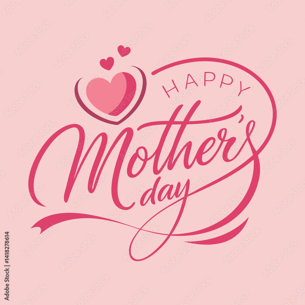 Vector Happy Mother's Day inscription on pink background. Calligraphy vector text and heart dividing line for Mother`s Day. Best mom ever, greeting card illustration Vector Happy Mother's Day inscription on pink background. Calligraphy vector text and heart dividing line for Mother`s Day. Best mom ever, greeting card illustration