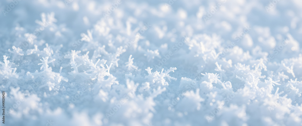 close up of snow flakes on a blue background