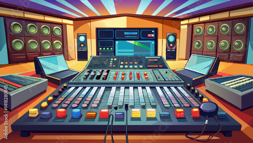 Mixing console with faders and knobs in a professional recording studio