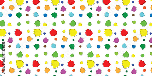 colorful and playful scatter seamless pattern with cute elephant footprints. repeat background for wrapping, textile, wallpaper and other.