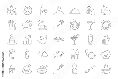 Simple Line Art Collection of Food and Drink Icons