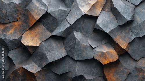 Intricate, fragmented rock formations display varied textures.