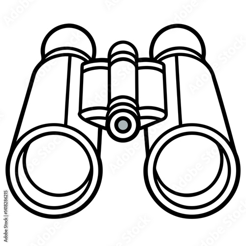 Binoculars' Focus: A precisely crafted, simple monochrome illustration of binoculars. It embodies clarity, focus, and the thrill of exploration.