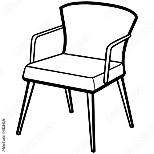 Chair illustration: A minimalist line drawing of a contemporary armchair, with a focus on its sleek silhouette and clean lines, showcasing a modern aesthetic and versatile design.