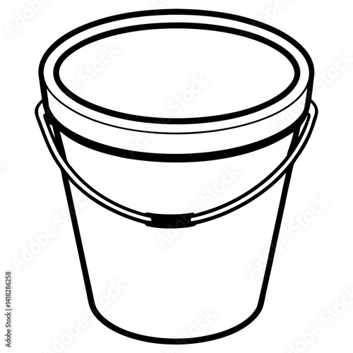 Empty Bucket Graphic: A minimalist, high-angle illustration of an empty plastic bucket, clean lines define the shape in vector graphic