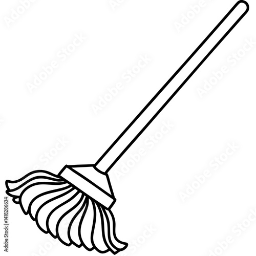 Simple Mop illustration: Clean home concept in this simple monochrome image of mop, representing housekeeping and hygiene with artistic style