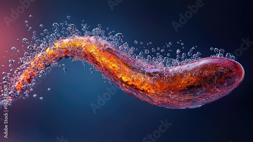 A flowing abstract shape with bubbles in an interesting gradient