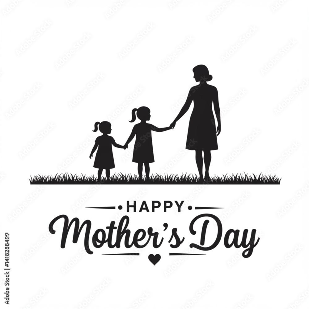 Elegant mother and daughter silhouette with Happy Mother’s day message Elegant mother and daughter silhouette with Happy Mother’s day message