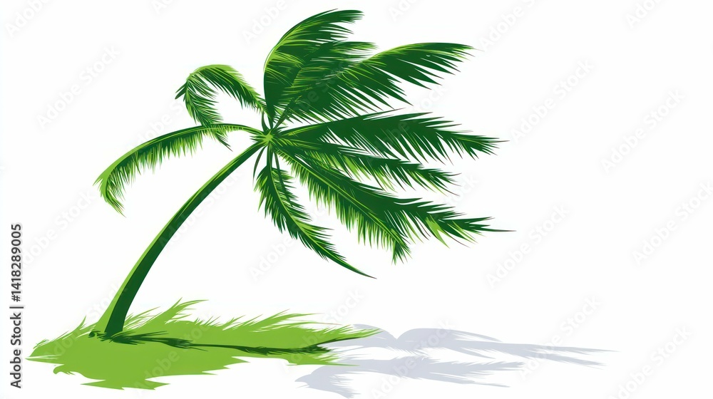 Fototapeta premium Illustration of a swaying green palm tree in a minimalist style.