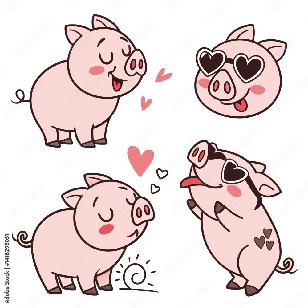 Cute Pig Emoji Set with Funny Expressions and Playful Faces Cute Pig Emoji Set with Funny Expressions and Playful Faces