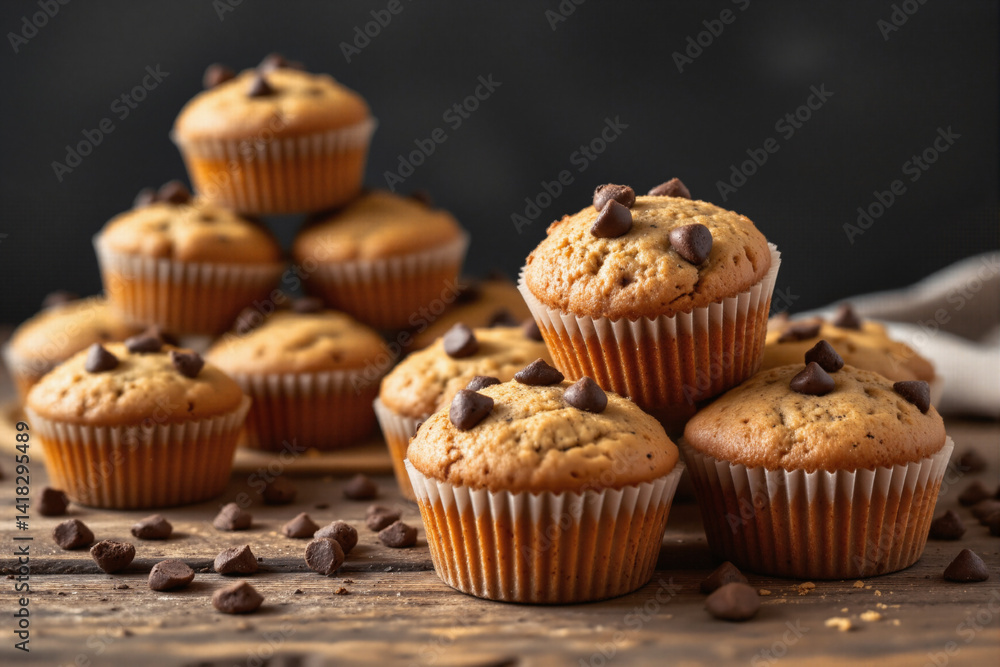 A Stack of Chocolate Chip Cupcakes A Stack of Chocolate Chip Cupcakes