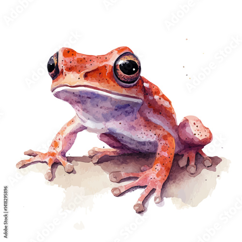 Early Amphibian Crawling On Land, watercolor vector, isolated on a white background.