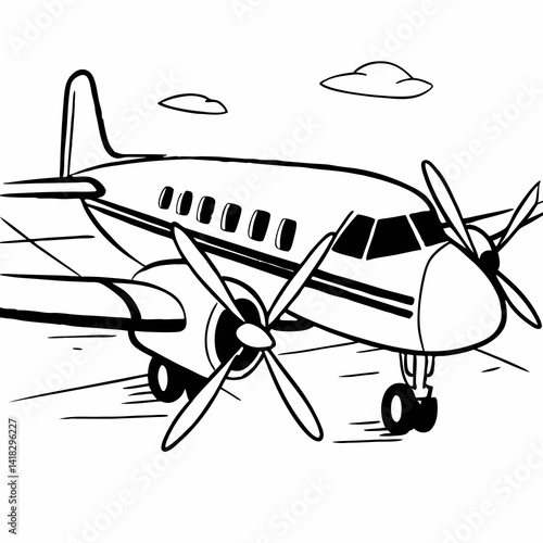 Hand-Drawn Passenger Plane in Monoline Vintage Style