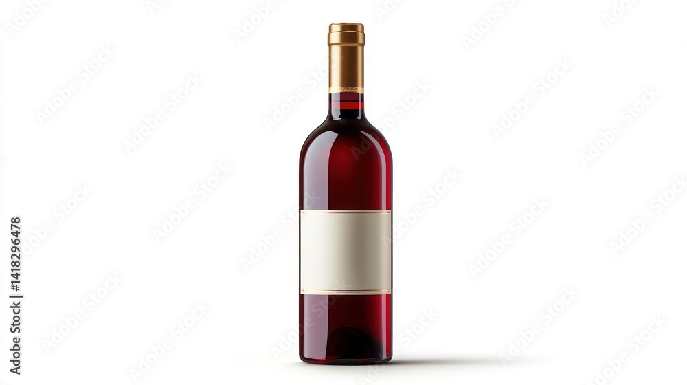 A bottle of red wine with a blank label on a white background perfect for branding and design A bottle of red wine with a blank label on a white background perfect for branding and design