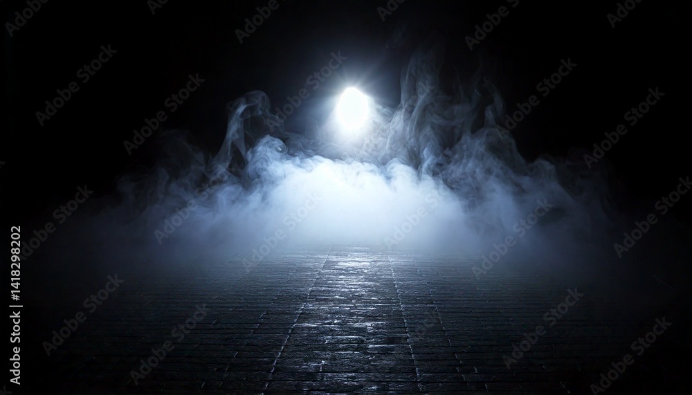 Fototapeta premium Abstract ambient light breaking through thick mist in black space
