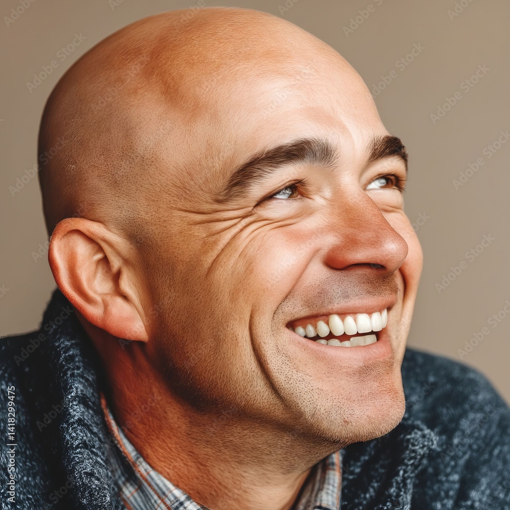 Obraz premium A bald man with a smile on his face
