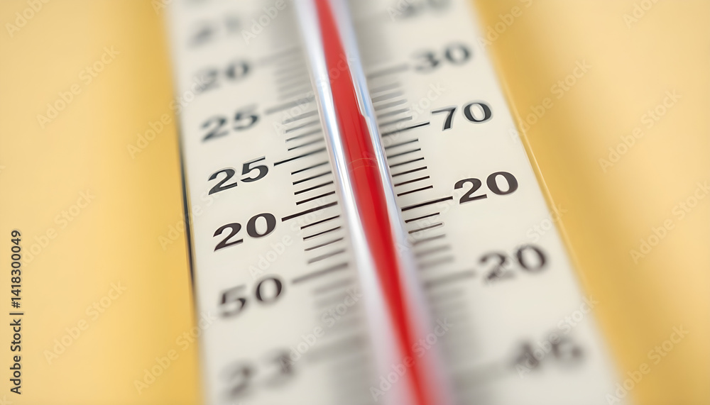 thermometer on a yellow table with a red handle thermometer on a yellow table with a red handle