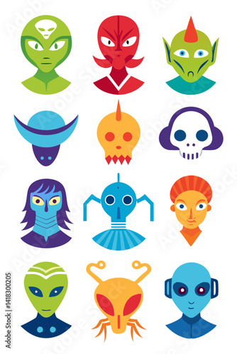 Colorful Alien Head Collection - Extraterrestrial Faces and Designs