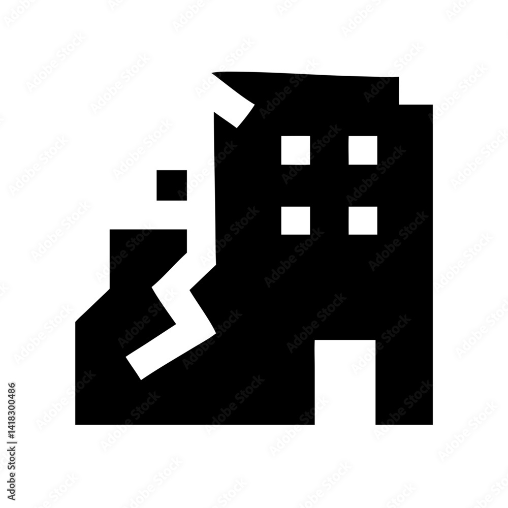 Icon of a damaged building to signify destruction or disrepairIcon of a damaged building to signify destruction or disrepair Icon of a damaged building to signify destruction or disrepairIcon of a damaged building to signify destruction or disrepair
