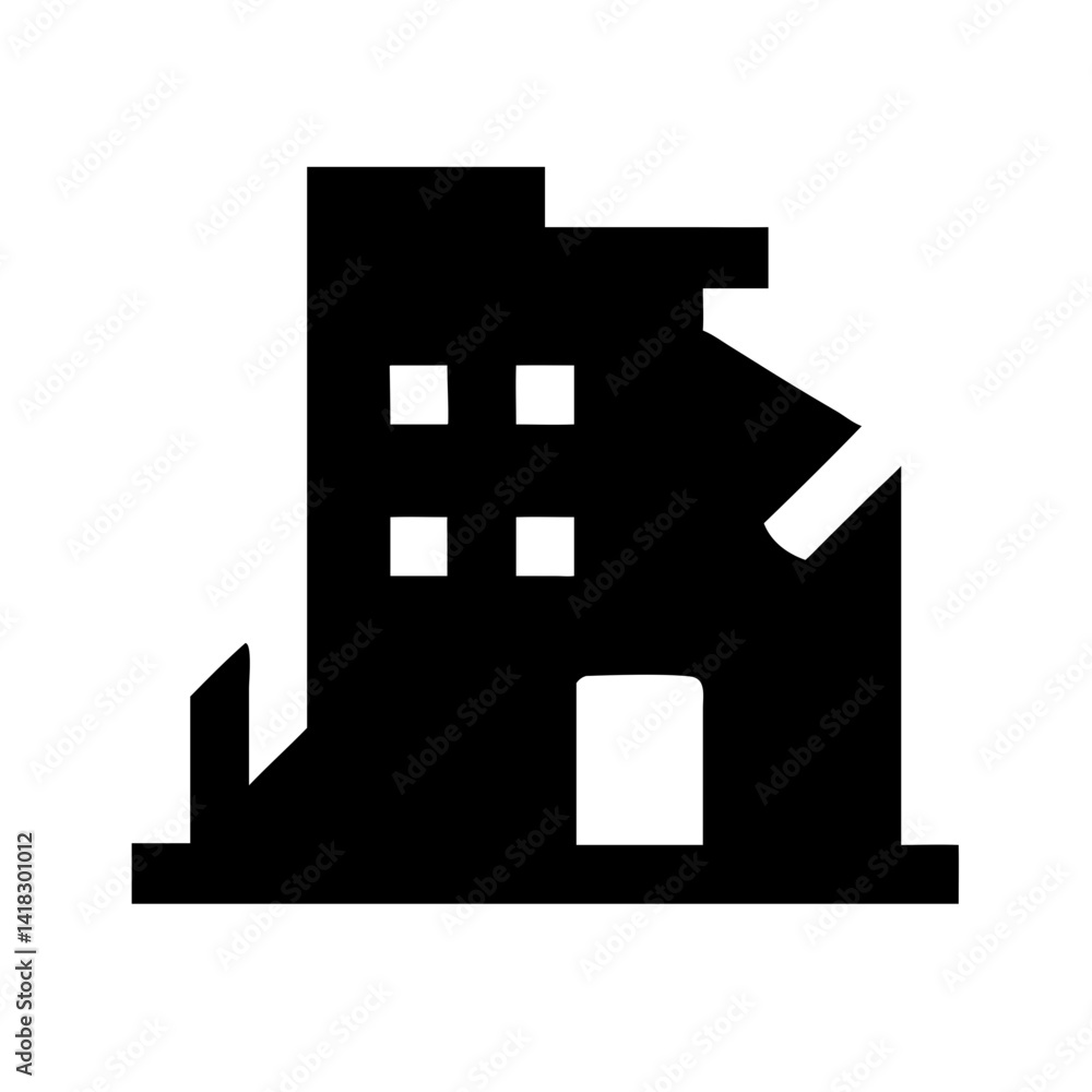 Icon of a damaged building to signify destruction or disrepairIcon of a damaged building to signify destruction or disrepair Icon of a damaged building to signify destruction or disrepairIcon of a damaged building to signify destruction or disrepair