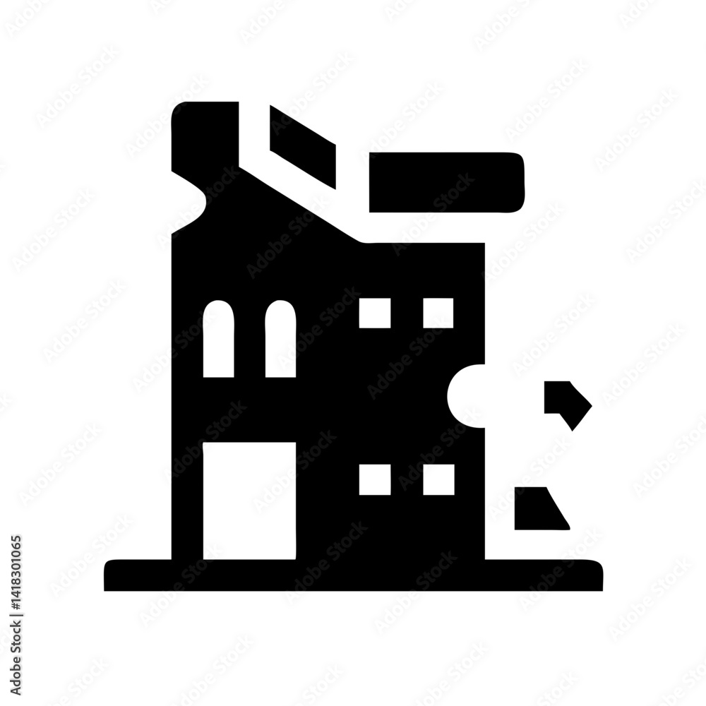 Icon of a damaged building to signify destruction or disrepair Icon of a damaged building to signify destruction or disrepair