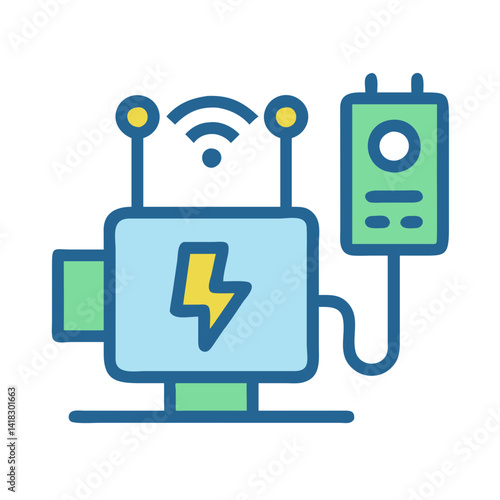 Smart Energy Grid Icon with Wireless Connectivity Design