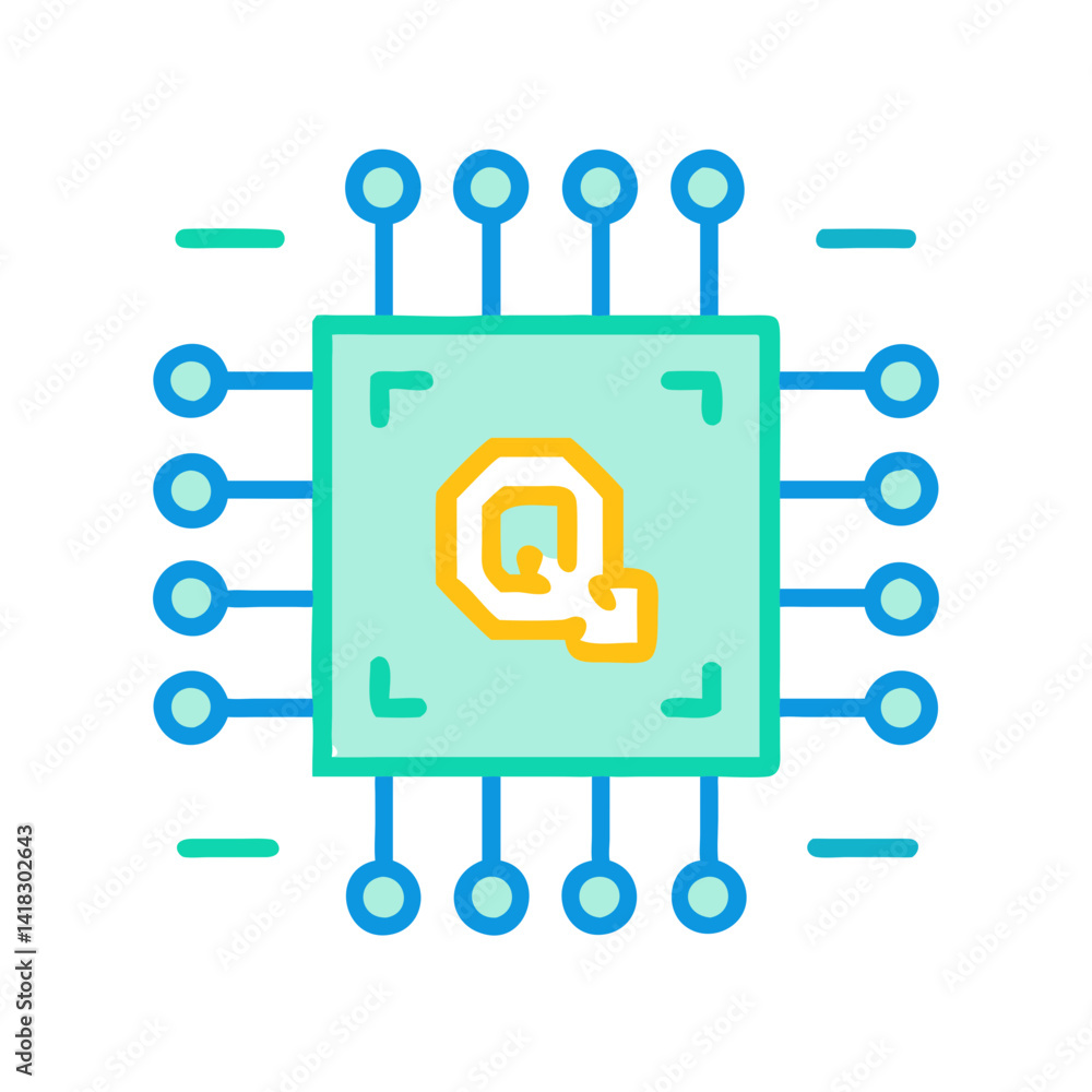 Quantum computing concept in circuit board with letter Q Quantum computing concept in circuit board with letter Q