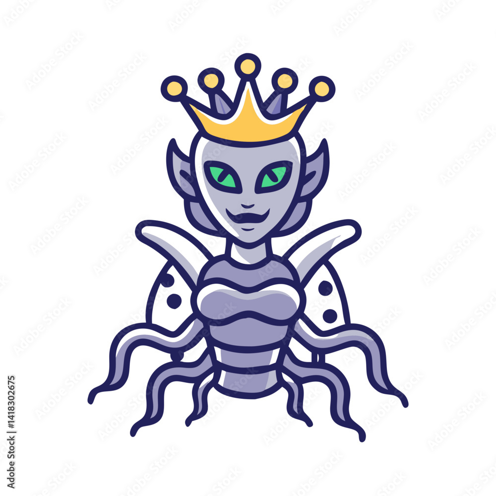 Cartoon Insect Queen Character with Crown Illustration Cartoon Insect Queen Character with Crown Illustration