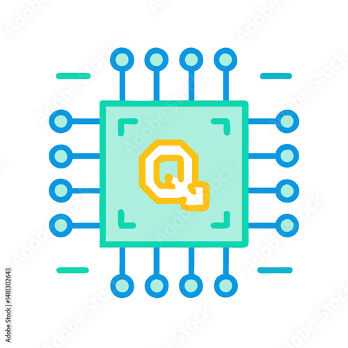 Quantum computing concept in circuit board with letter Q