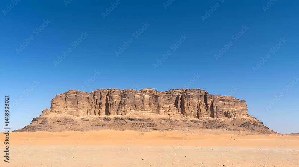 Fototapeta premium Desert Landscape With Sandstone Rock Formation Under Clear Blue Sky