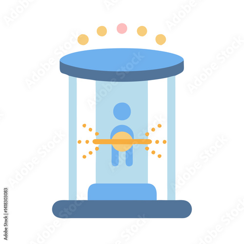 Futuristic medical scanner illustration with particle effects. Black background.