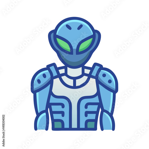 Alien warrior icon in armor on black background