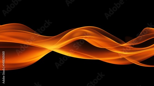 Abstract flowing orange light waves on a black background creates a dynamic effect.