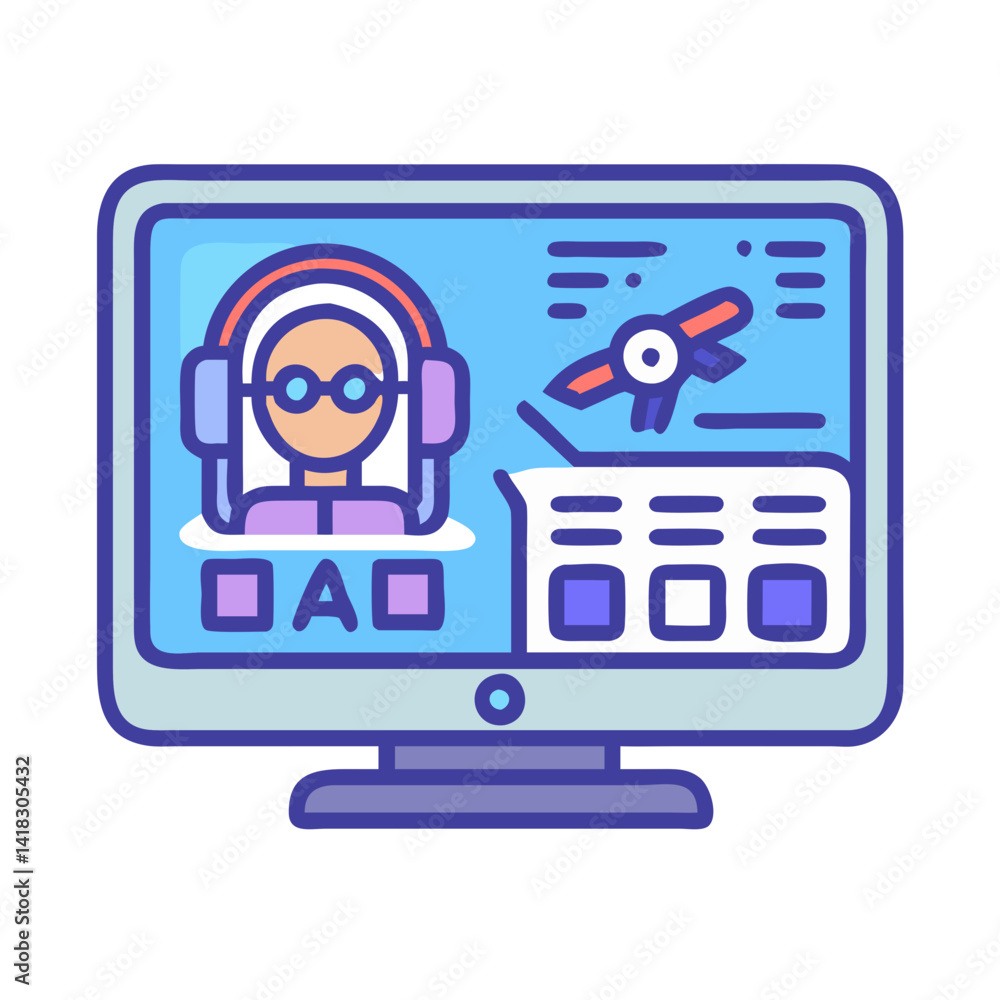 Online aviation learning, virtual education on computer screen Online aviation learning, virtual education on computer screen