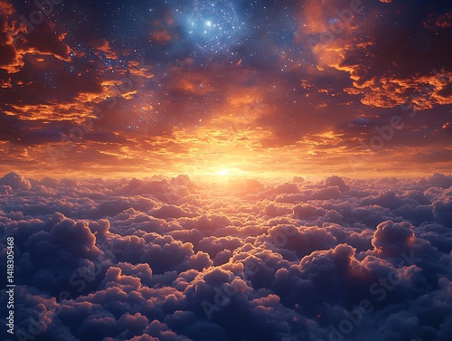 Fototapeta Naklejka Na Ścianę i Meble -  Stunning celestial sunset over a vast cloud sea.