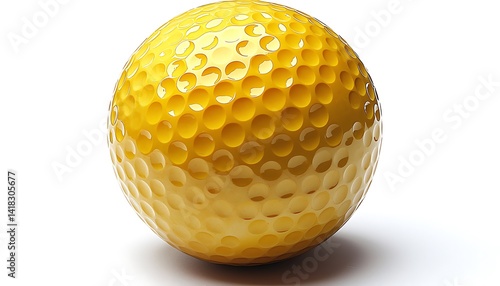 Bright yellow golf ball against a white background.