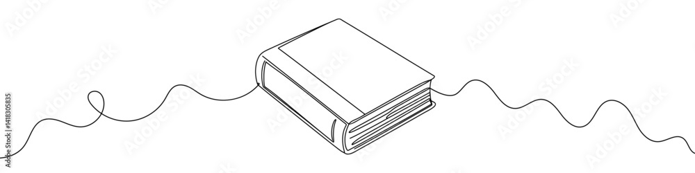 Book icon drawn with one line. Black outline of a closed book made with a single continuous line.