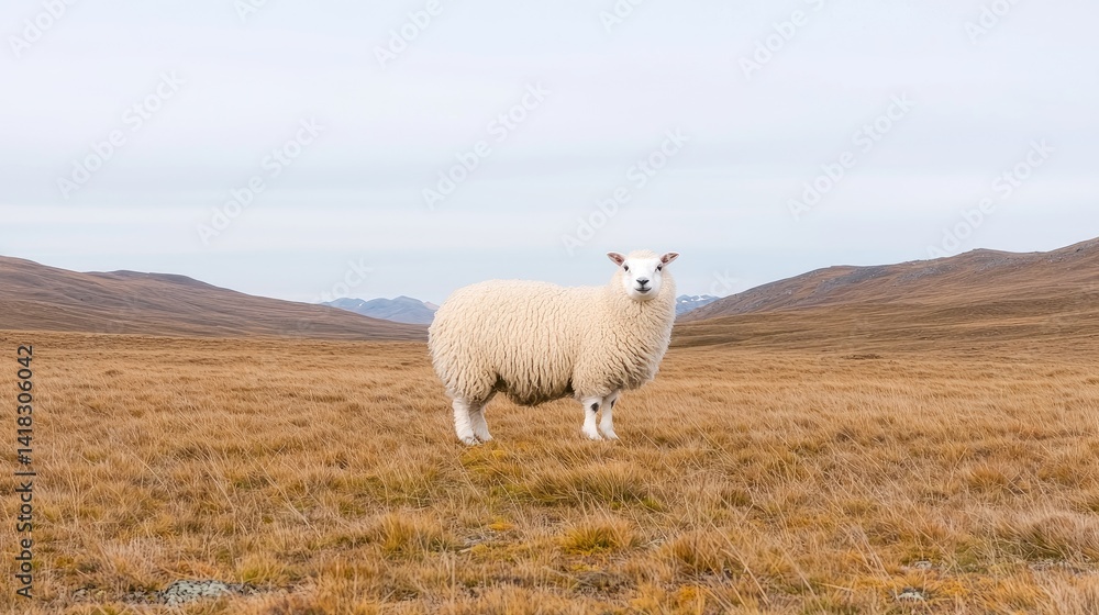 Fototapeta premium Majestic white goat in open field serene nature photography