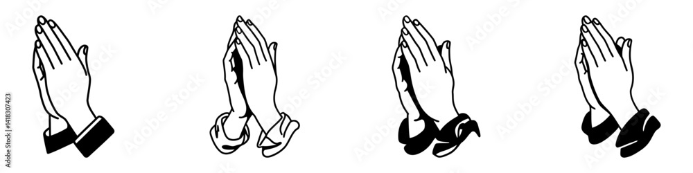 Praying hands icons. Black praying hands icons isolated on white background.
