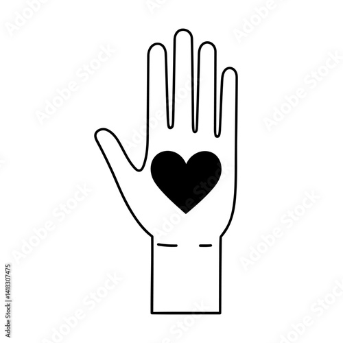 Obraz na płótnie Hand with heart icon. Black hand with heart icon isolated on white background w salonie