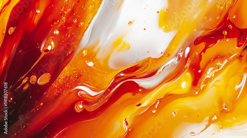 Swirling colors of amber and sunlight create a dynamic abstract pattern in vibrant hues of orange and gold