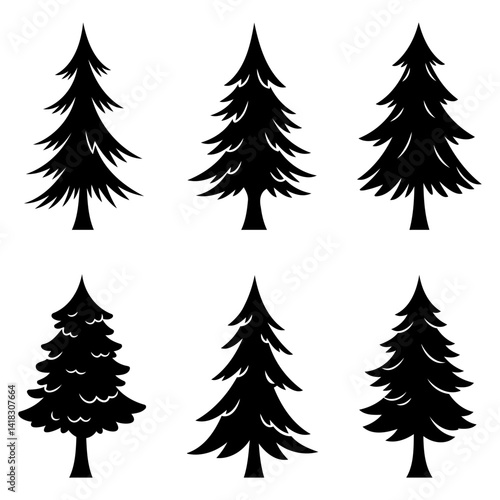 Obraz na płótnie Christmas tree icons. Black christmas tree icons isolated on white background. w salonie