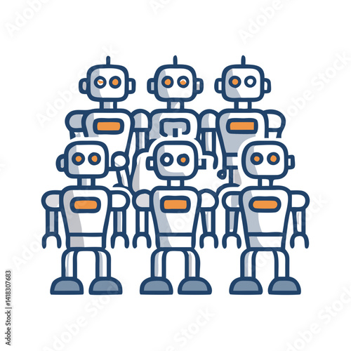 Robot Squad Illustration: Teamwork, Future Technology, Artificial Intelligence