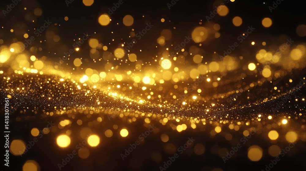 Obraz premium Golden glitter and bokeh lights creating a magical and festive atmosphere.