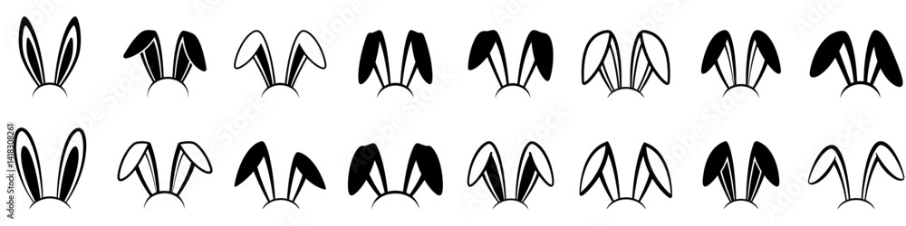Bunny ears icon. Black bunny ears icons in flat design