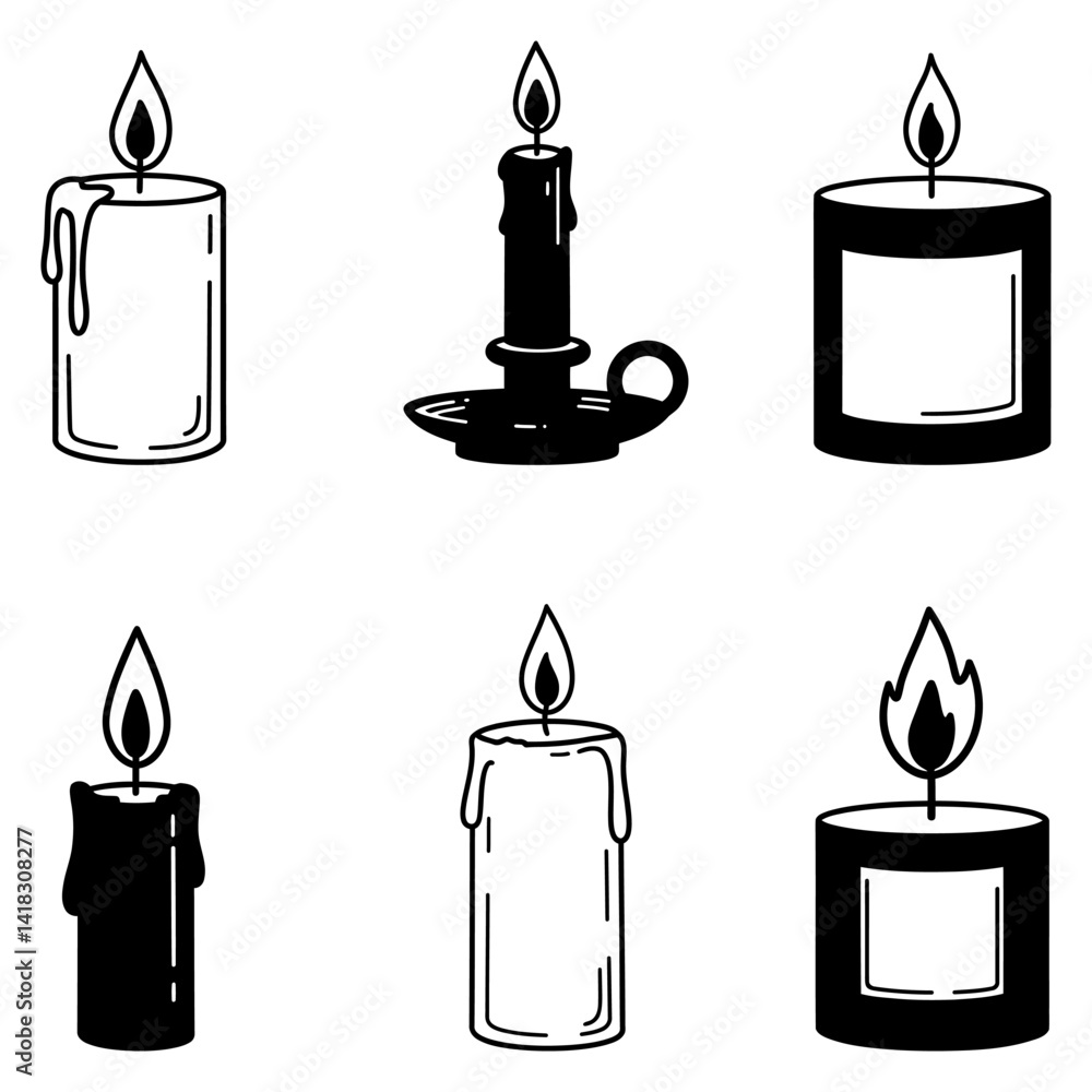 Candle icon. Black candle icons in flat design.