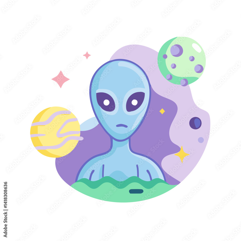 Obraz premium Friendly Alien in Space with Planets and Stars