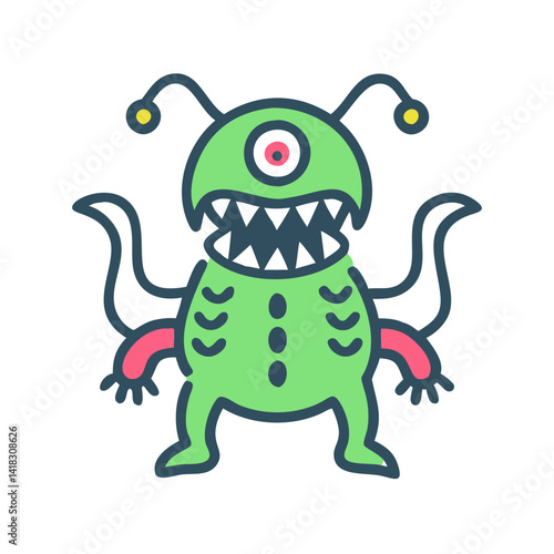 Cartoon Alien Monster Illustration on Black Background