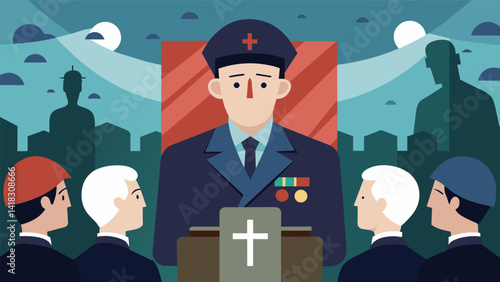 A moving sermon about sacrifice and service delivered by a veteran who fought in a foreign war.. Vector illustration
