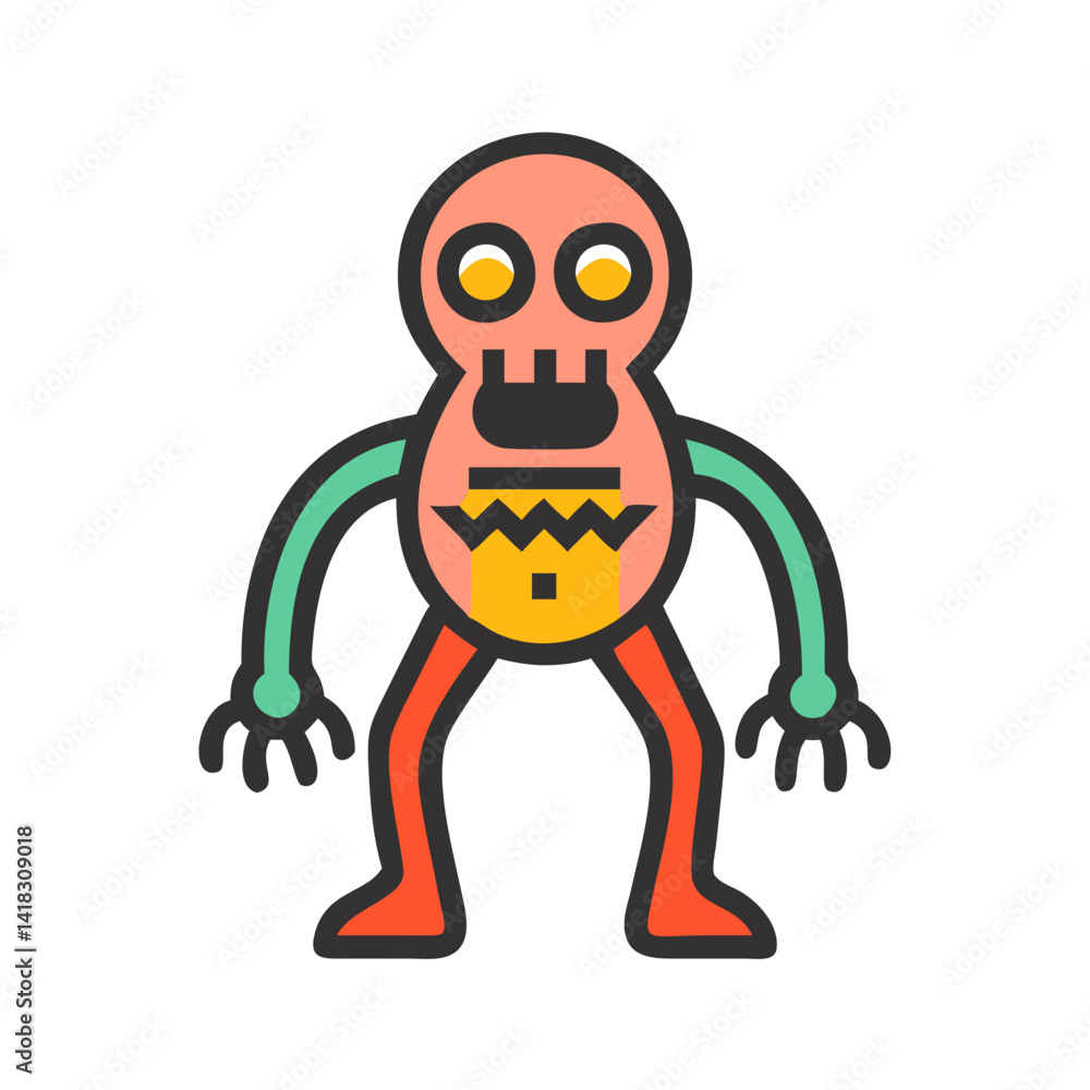 Obraz premium Cute Cartoon Monster Character with Black Background Illustration